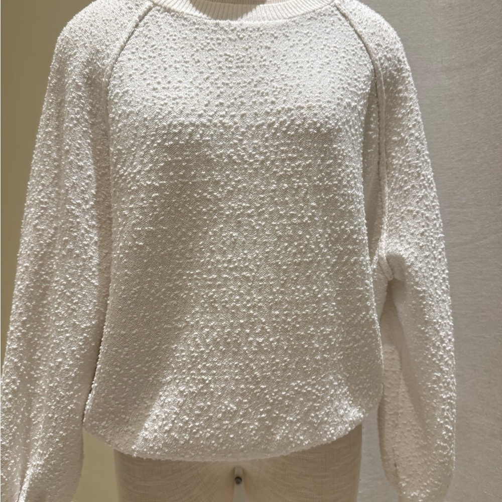 White Crew Neck Sweater with Chunky Knit Texture